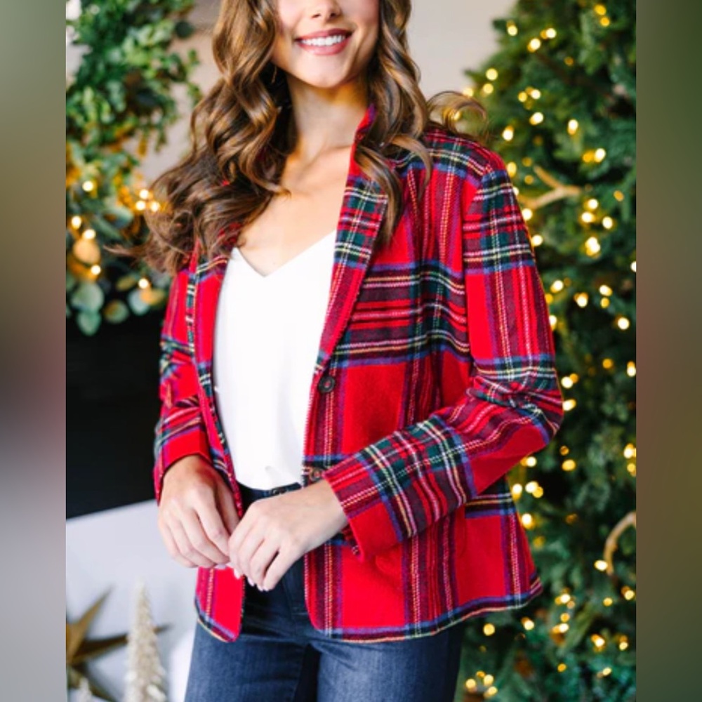 Express Red & Black VTG Wool Academia Preppy 90s Grunge Plaind Jacket Medium